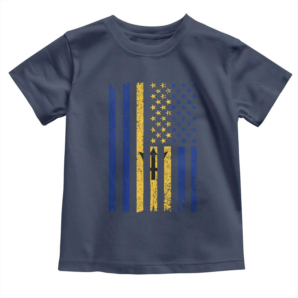 Barbados American Flag Toddler T Shirt Distressed Barbadian Pride Patriotic Heritage Gift