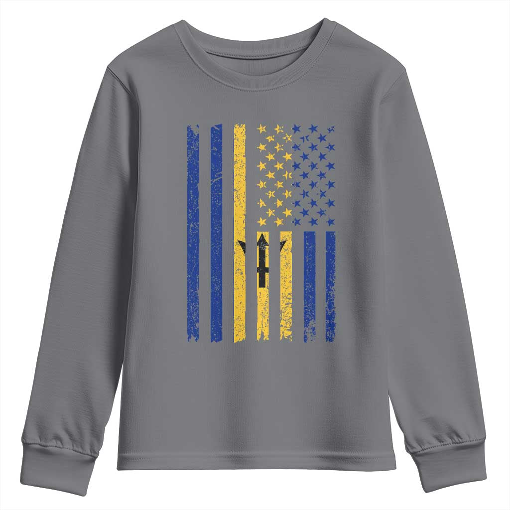 Barbados American Flag Youth Sweatshirt Distressed Barbadian Pride Patriotic Heritage Gift