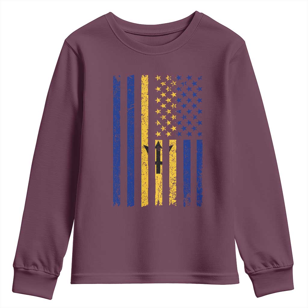Barbados American Flag Youth Sweatshirt Distressed Barbadian Pride Patriotic Heritage Gift
