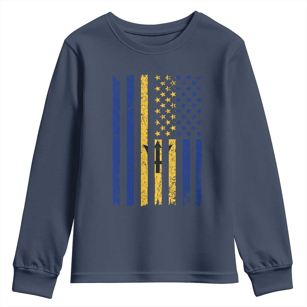 Barbados American Flag Youth Sweatshirt Distressed Barbadian Pride Patriotic Heritage Gift