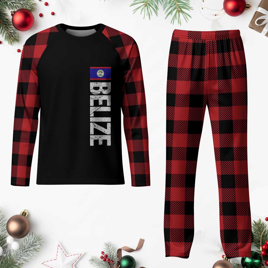 Belize Flag Plaid Pajama Set Distressed Central American Pride Heritage Gift