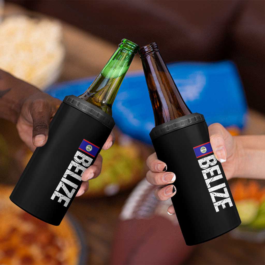 Belize Flag 4 in 1 Can Cooler Tumbler Distressed Central American Pride Heritage Gift