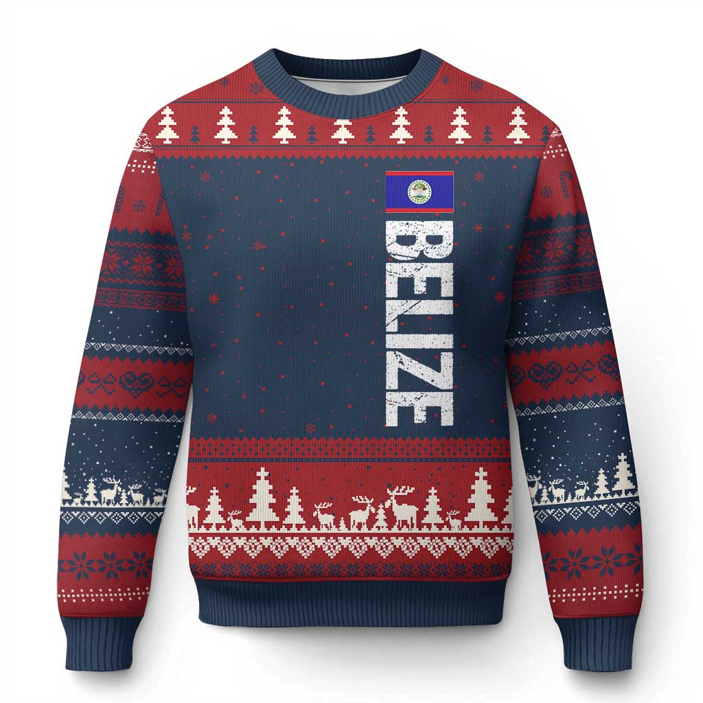 Belize Flag Ugly Christmas Sweater Distressed Central American Pride Heritage Gift
