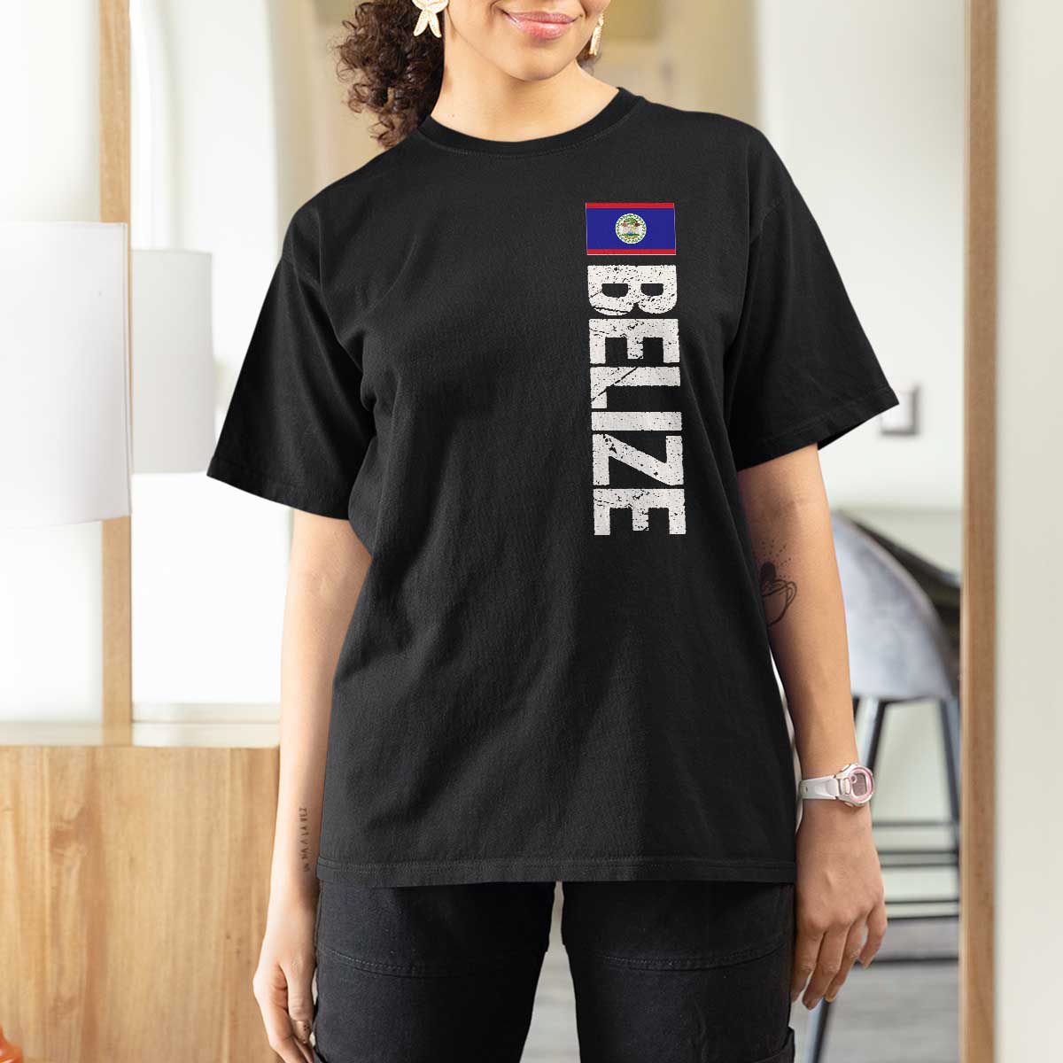 Belize Flag T Shirt For Women Distressed Central American Pride Heritage Gift