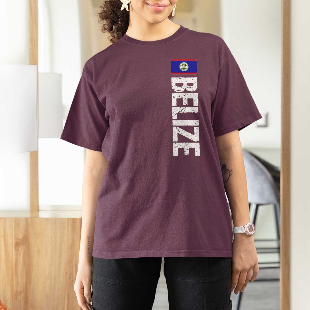 Belize Flag T Shirt For Women Distressed Central American Pride Heritage Gift