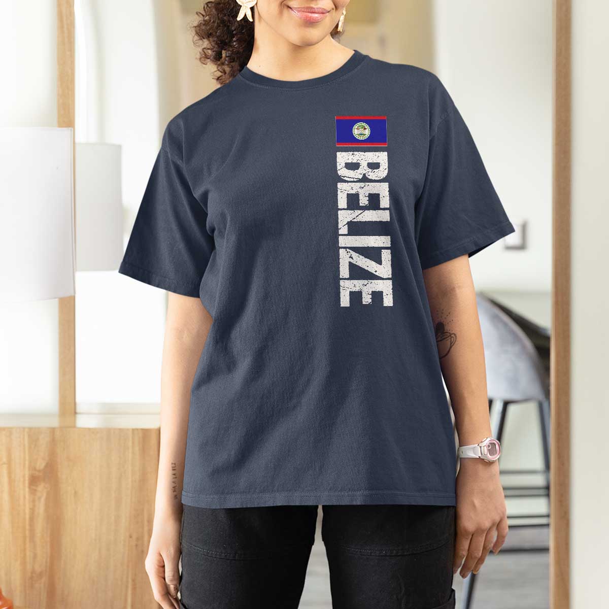 Belize Flag T Shirt For Women Distressed Central American Pride Heritage Gift