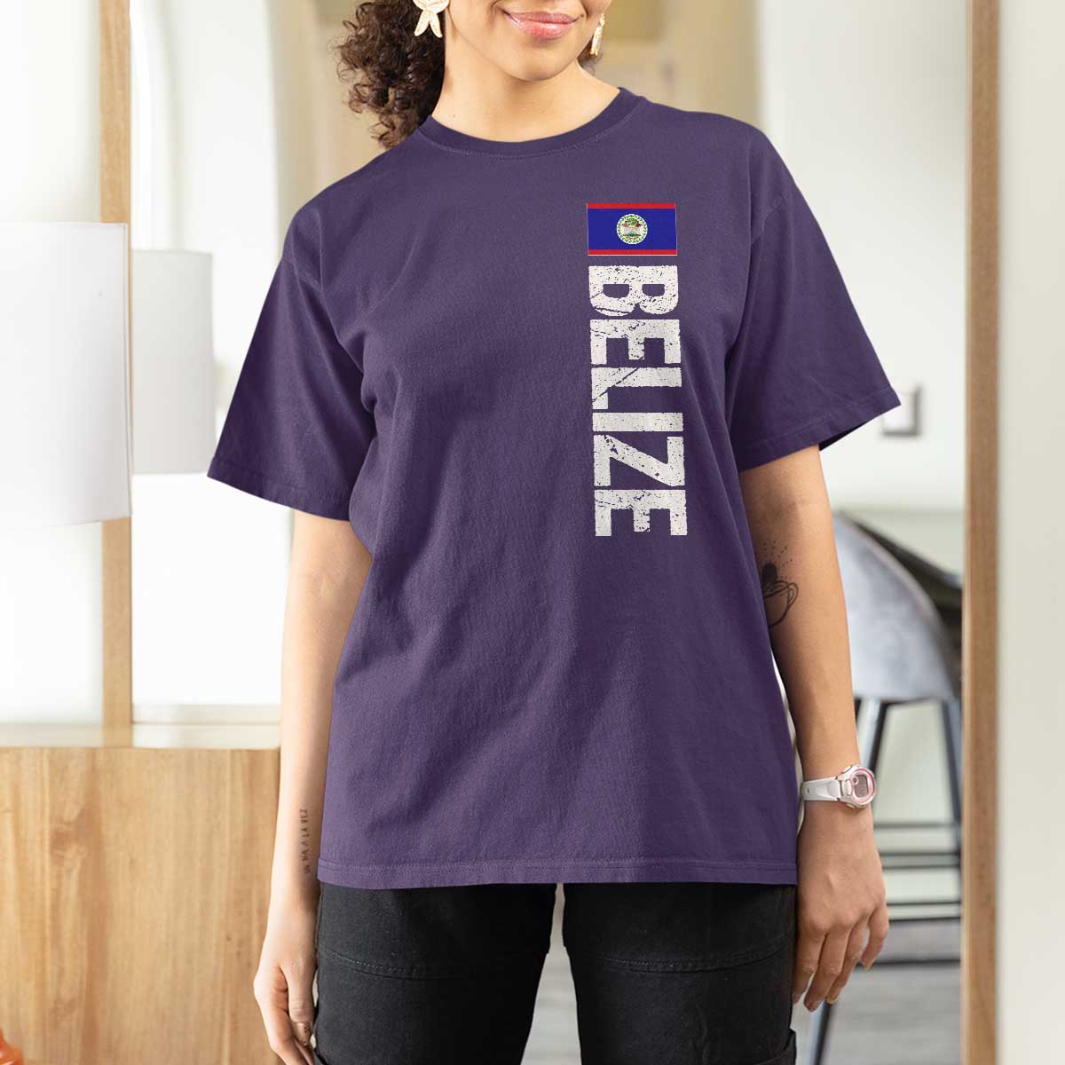 Belize Flag T Shirt For Women Distressed Central American Pride Heritage Gift