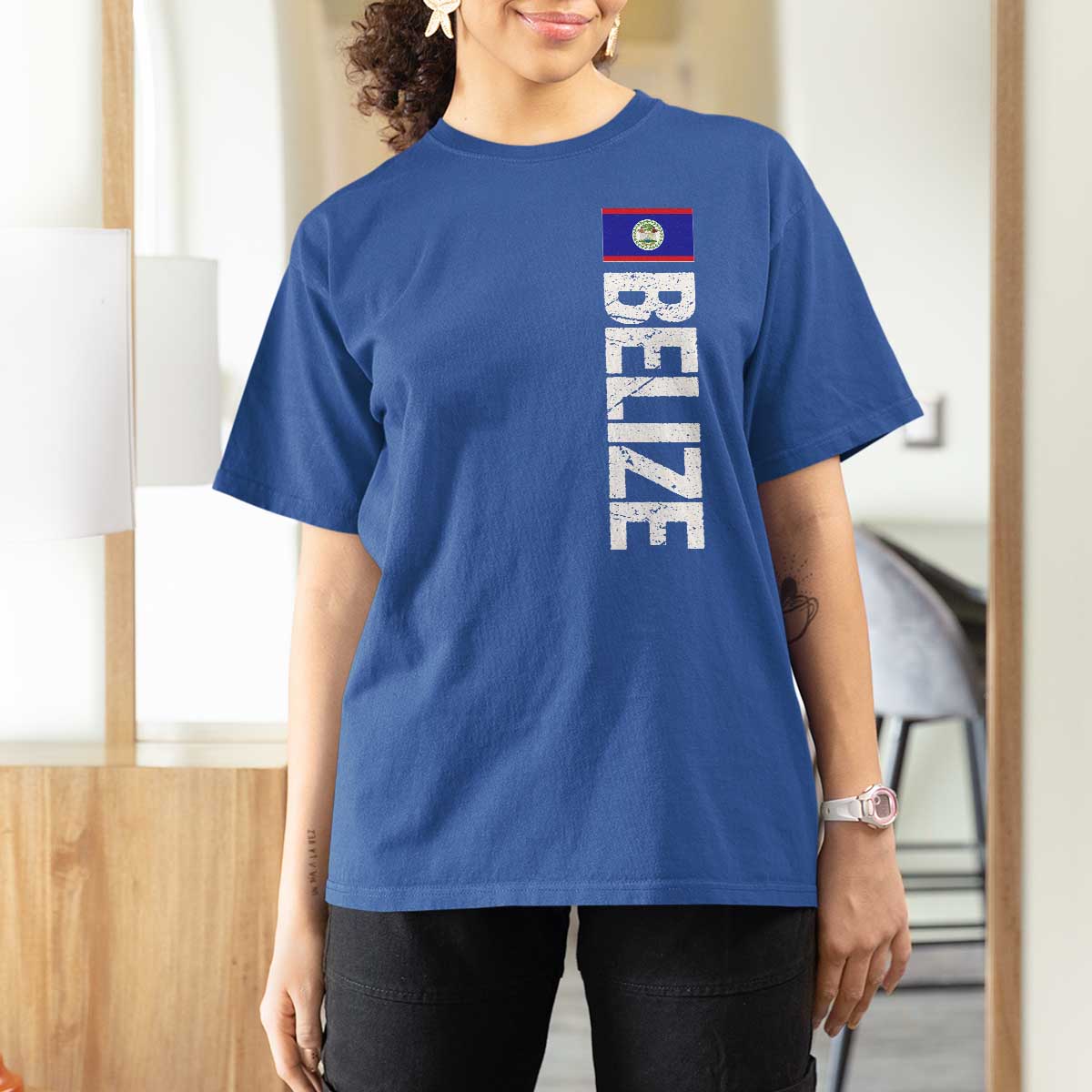 Belize Flag T Shirt For Women Distressed Central American Pride Heritage Gift