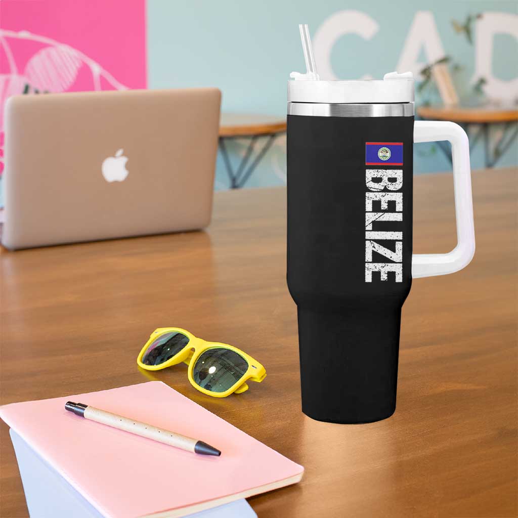Belize Flag Tumbler With Handle Distressed Central American Pride Heritage Gift