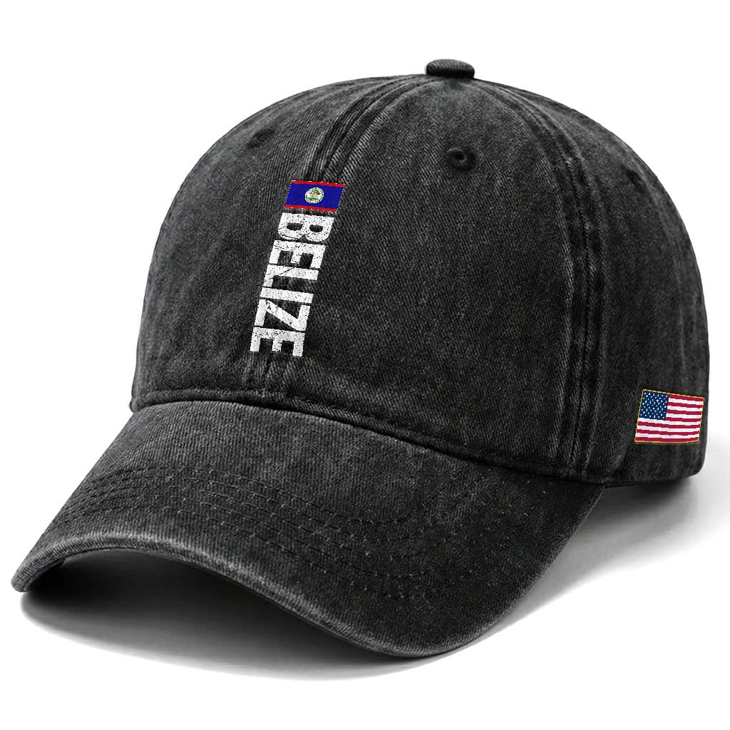 Belize Flag Washed Cotton Baseball Cap Distressed Central American Pride Heritage Gift