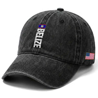 Belize Flag Washed Cotton Baseball Cap Distressed Central American Pride Heritage Gift