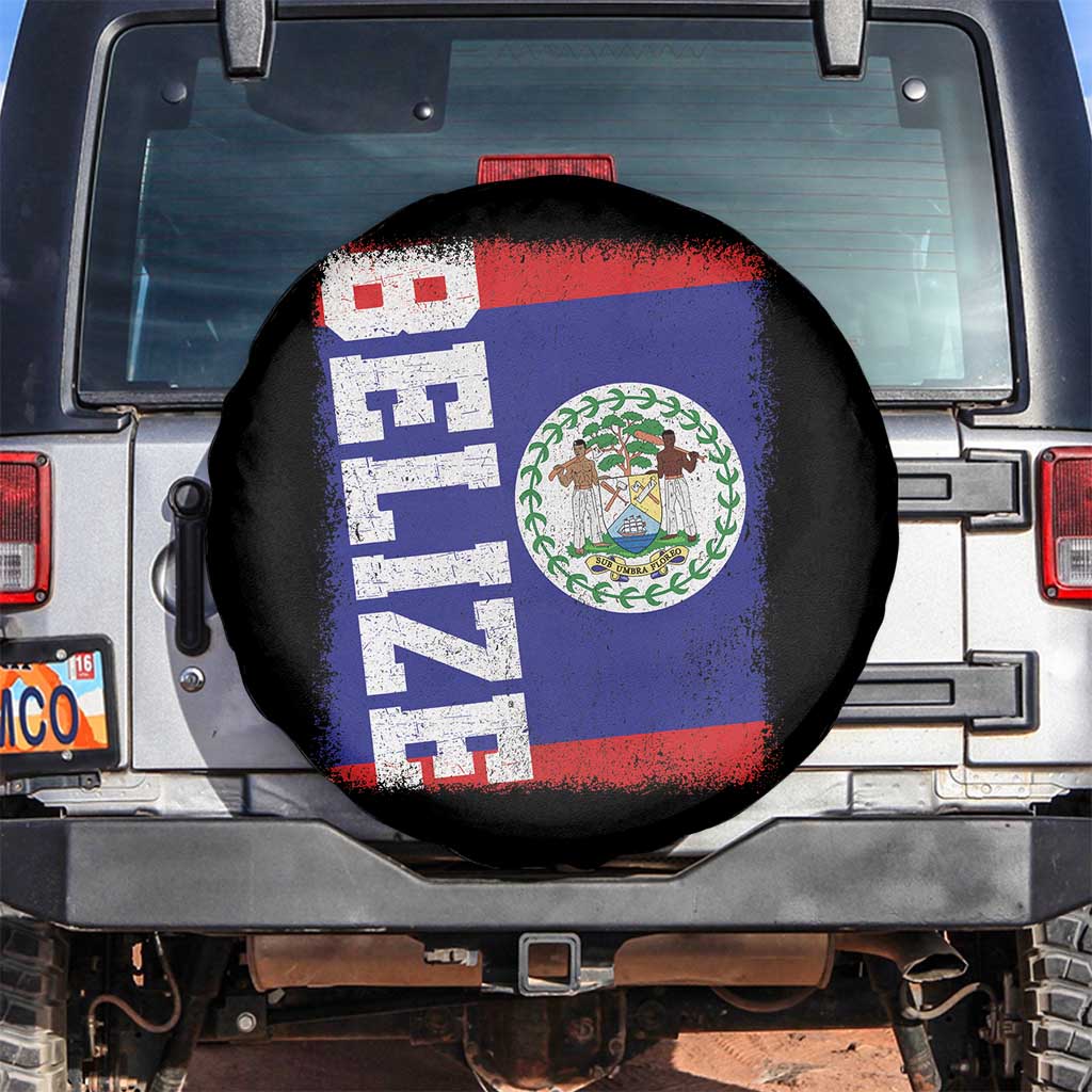 Vintage Belize Spare Tire Cover Distressed Flag Central American Pride Heritage Gift