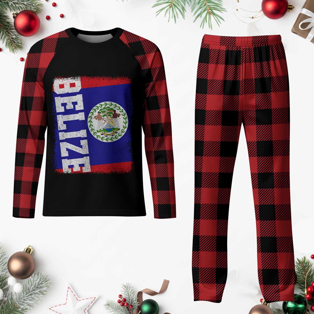 Vintage Belize Plaid Pajama Set Distressed Flag Central American Pride Heritage Gift
