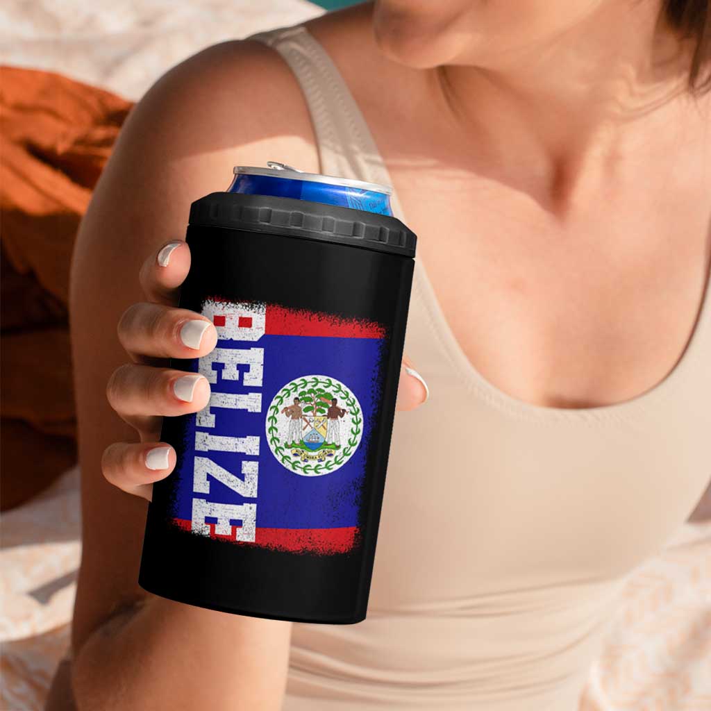 Vintage Belize 4 in 1 Can Cooler Tumbler Distressed Flag Central American Pride Heritage Gift