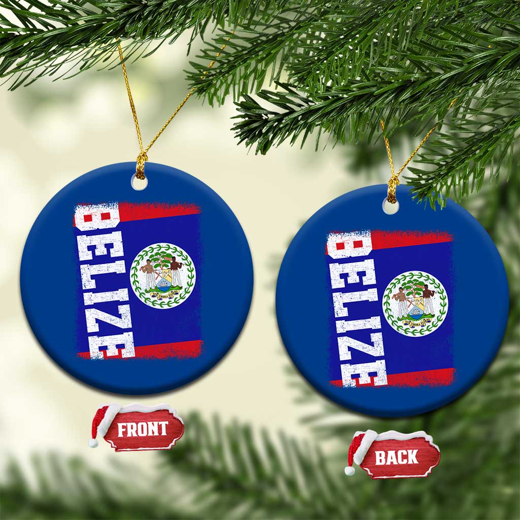 Vintage Belize Ceramic Ornament Distressed Flag Central American Pride Heritage Gift