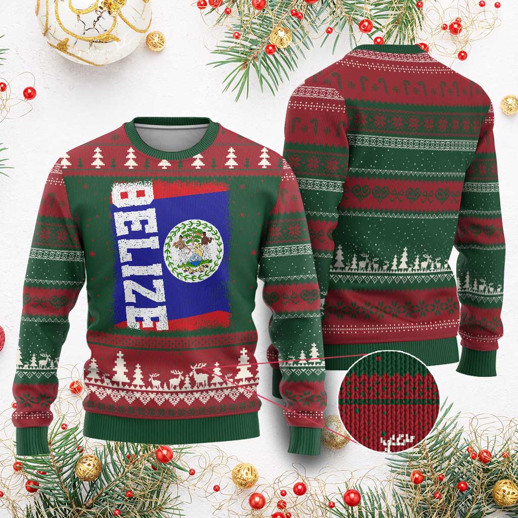 Vintage Belize Ugly Christmas Sweater Distressed Flag Central American Pride Heritage Gift
