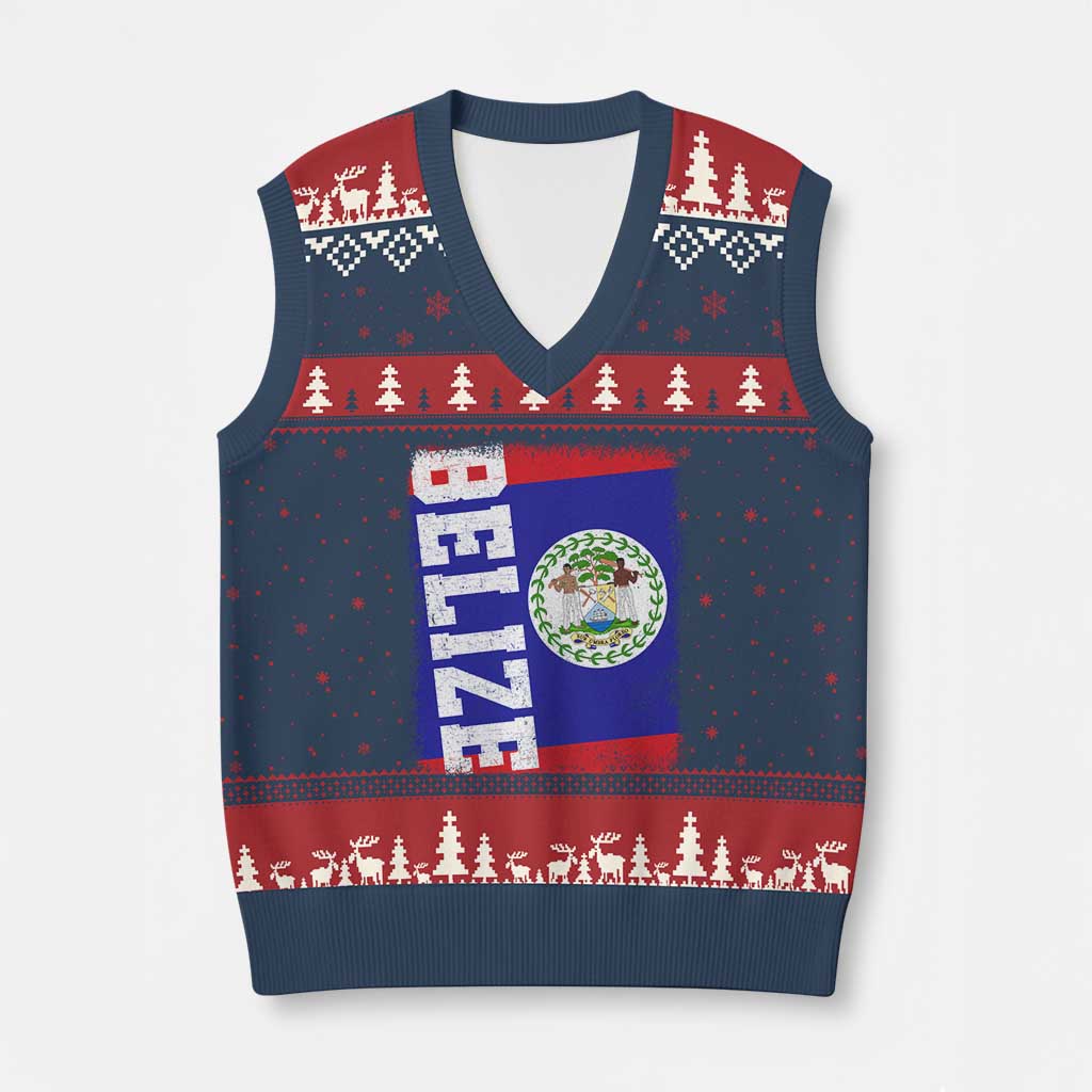 Vintage Belize V-Neck Knit Sweater Vest Distressed Flag Central American Pride Heritage Gift