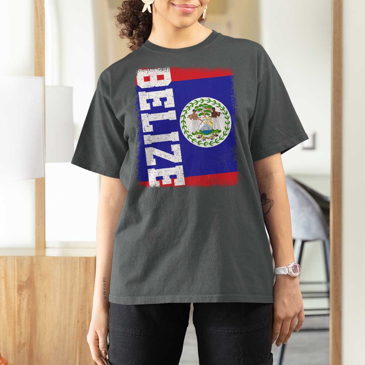 Vintage Belize T Shirt For Women Distressed Flag Central American Pride Heritage Gift