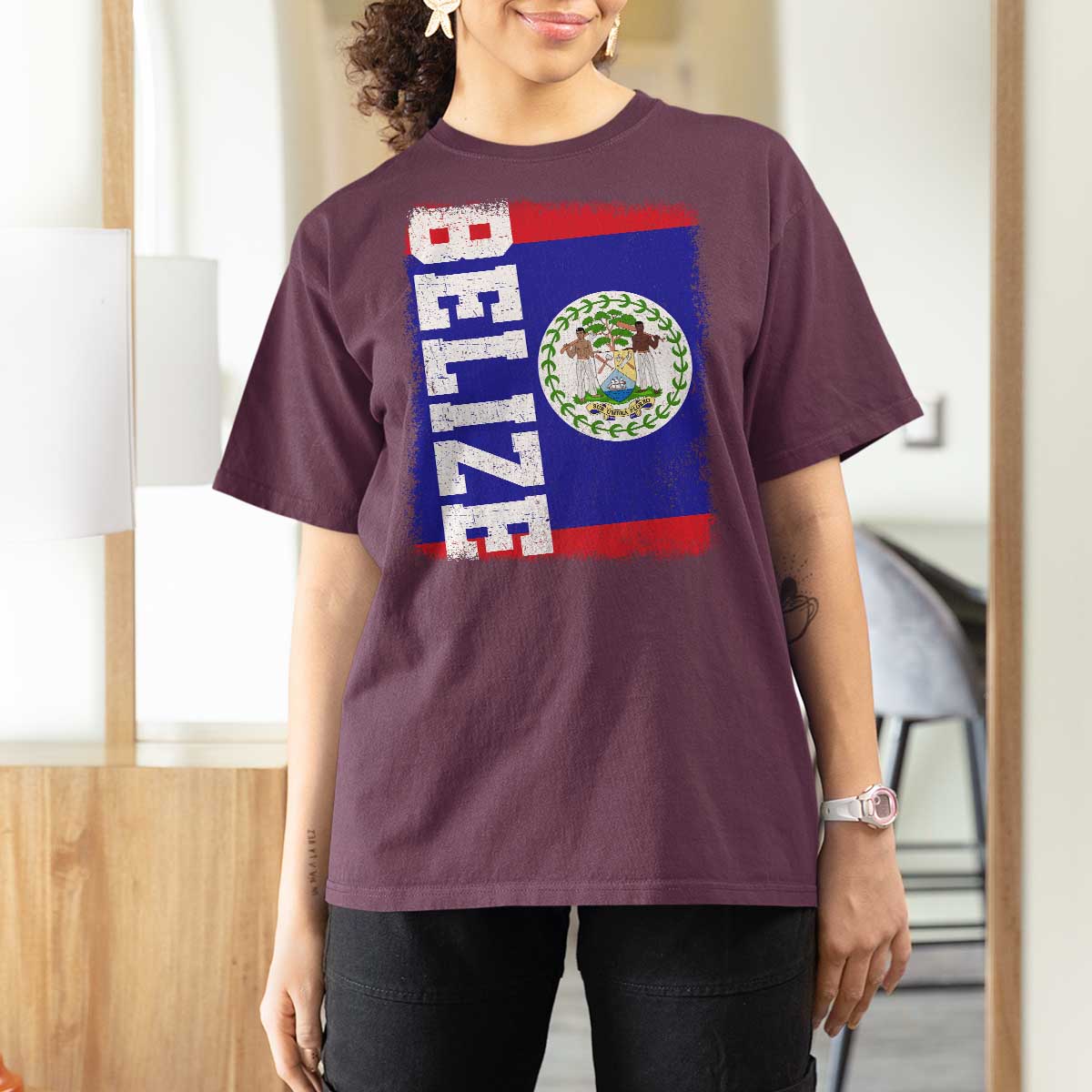 Vintage Belize T Shirt For Women Distressed Flag Central American Pride Heritage Gift