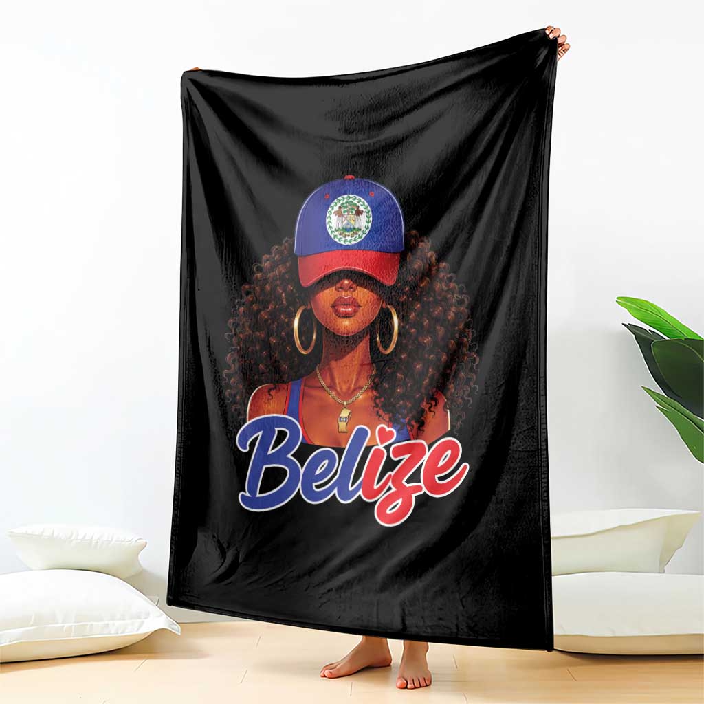 Belize Princess Throw Blanket Melanin Afro Girl Belize Flag Heritage Gift for Black Girls