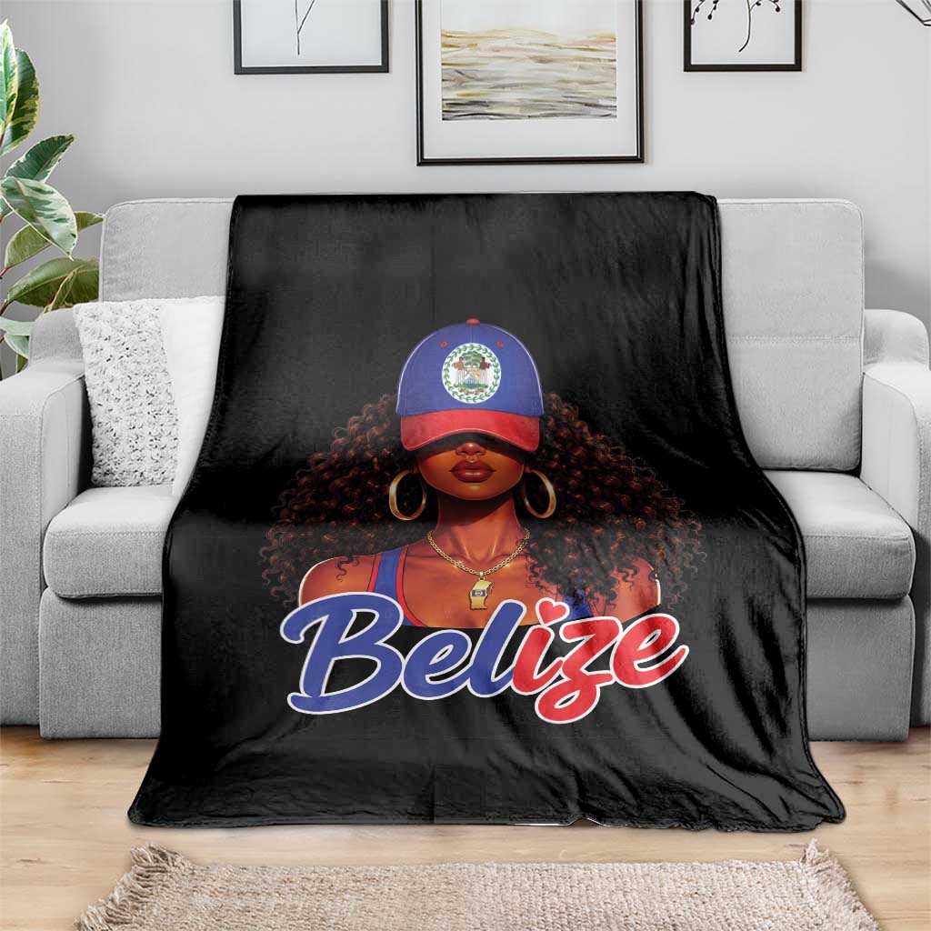 Belize Princess Throw Blanket Melanin Afro Girl Belize Flag Heritage Gift for Black Girls