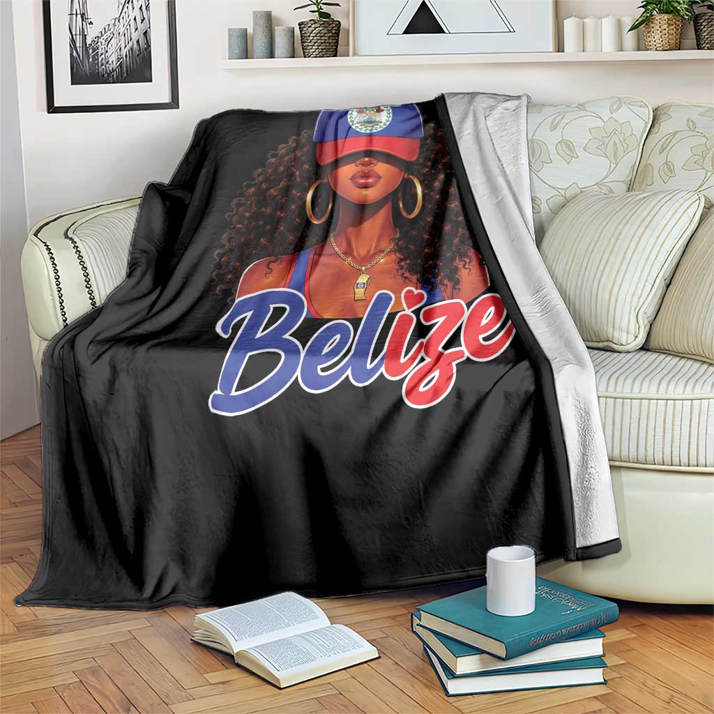 Belize Princess Throw Blanket Melanin Afro Girl Belize Flag Heritage Gift for Black Girls