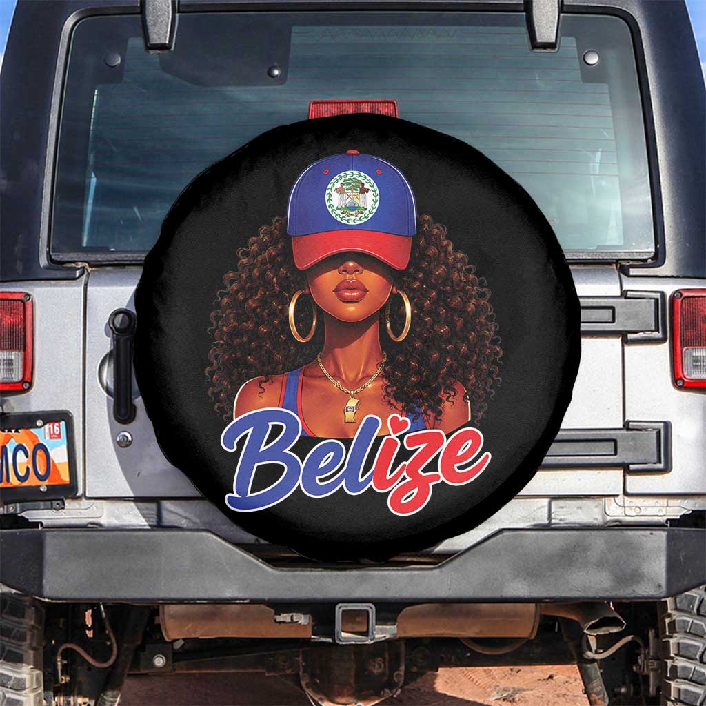 Belize Princess Spare Tire Cover Melanin Afro Girl Belize Flag Heritage Gift for Black Girls