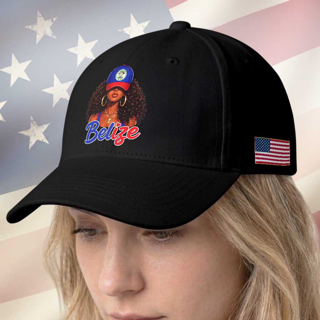 Belize Princess Baseball Cap Melanin Afro Girl Belize Flag Heritage Gift for Black Girls