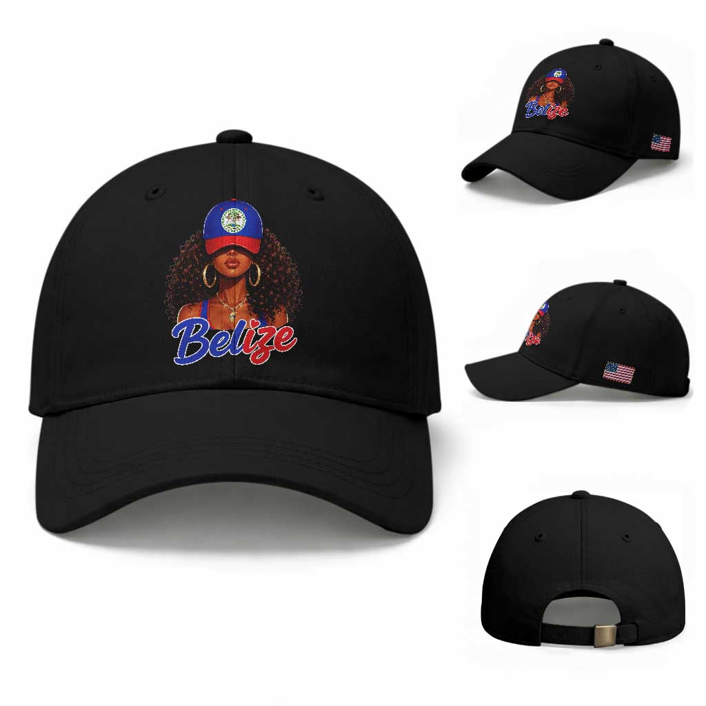 Belize Princess Baseball Cap Melanin Afro Girl Belize Flag Heritage Gift for Black Girls
