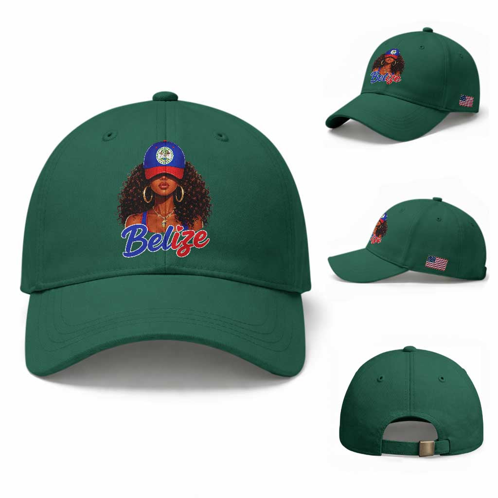 Belize Princess Baseball Cap Melanin Afro Girl Belize Flag Heritage Gift for Black Girls