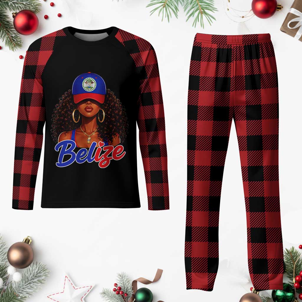 Belize Princess Plaid Pajama Set Melanin Afro Girl Belize Flag Heritage Gift for Black Girls
