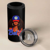 Belize Princess 4 in 1 Can Cooler Tumbler Melanin Afro Girl Belize Flag Heritage Gift for Black Girls