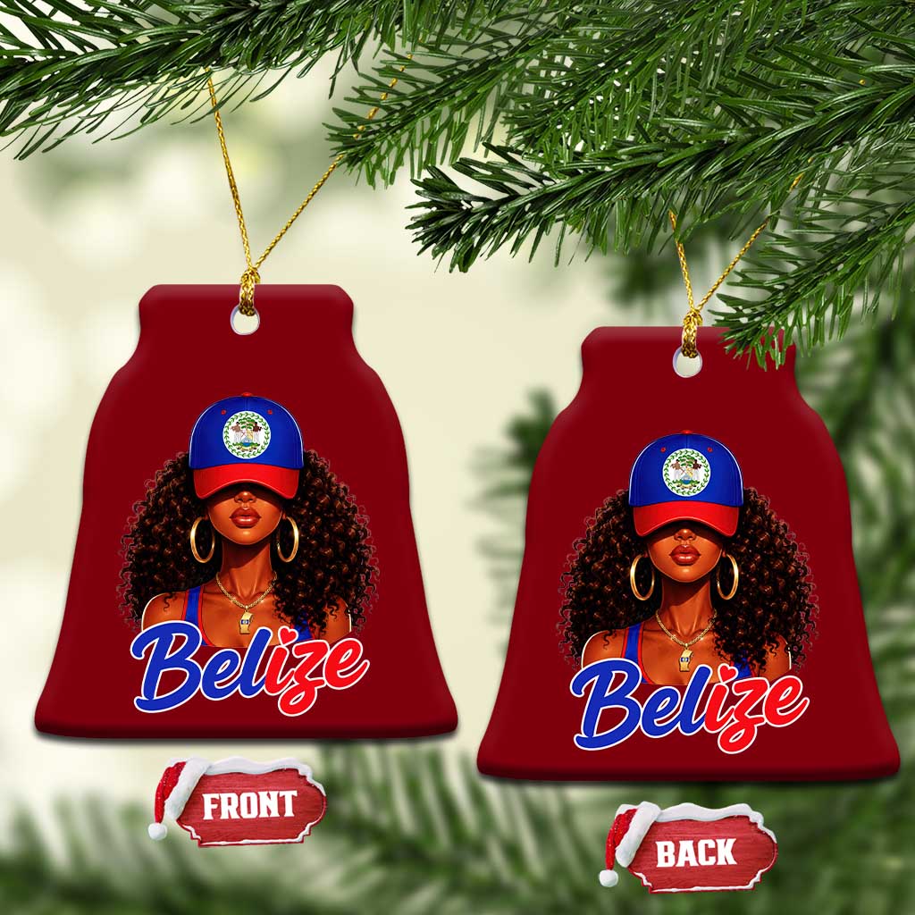 Belize Princess Ceramic Ornament Melanin Afro Girl Belize Flag Heritage Gift for Black Girls