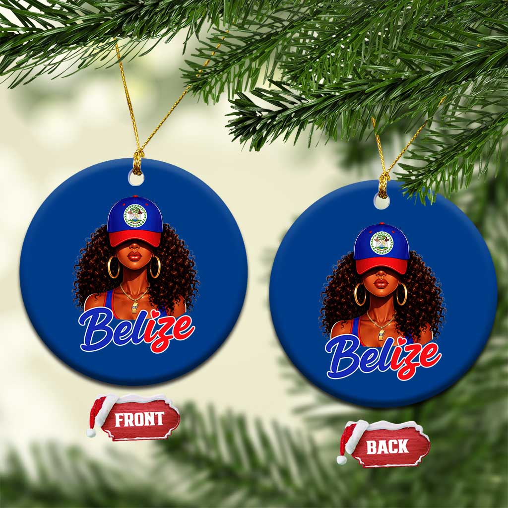 Belize Princess Ceramic Ornament Melanin Afro Girl Belize Flag Heritage Gift for Black Girls