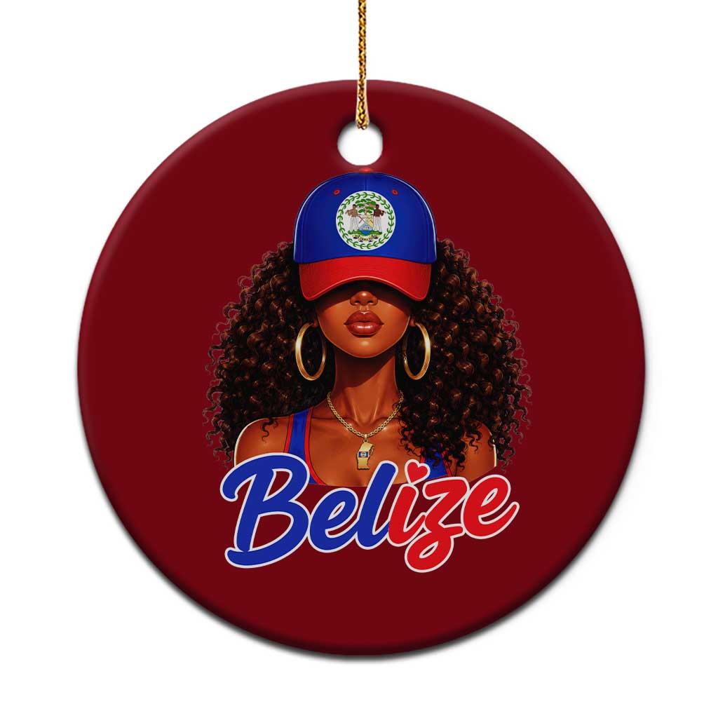 Belize Princess Ceramic Ornament Melanin Afro Girl Belize Flag Heritage Gift for Black Girls