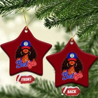 Belize Princess Ceramic Ornament Melanin Afro Girl Belize Flag Heritage Gift for Black Girls