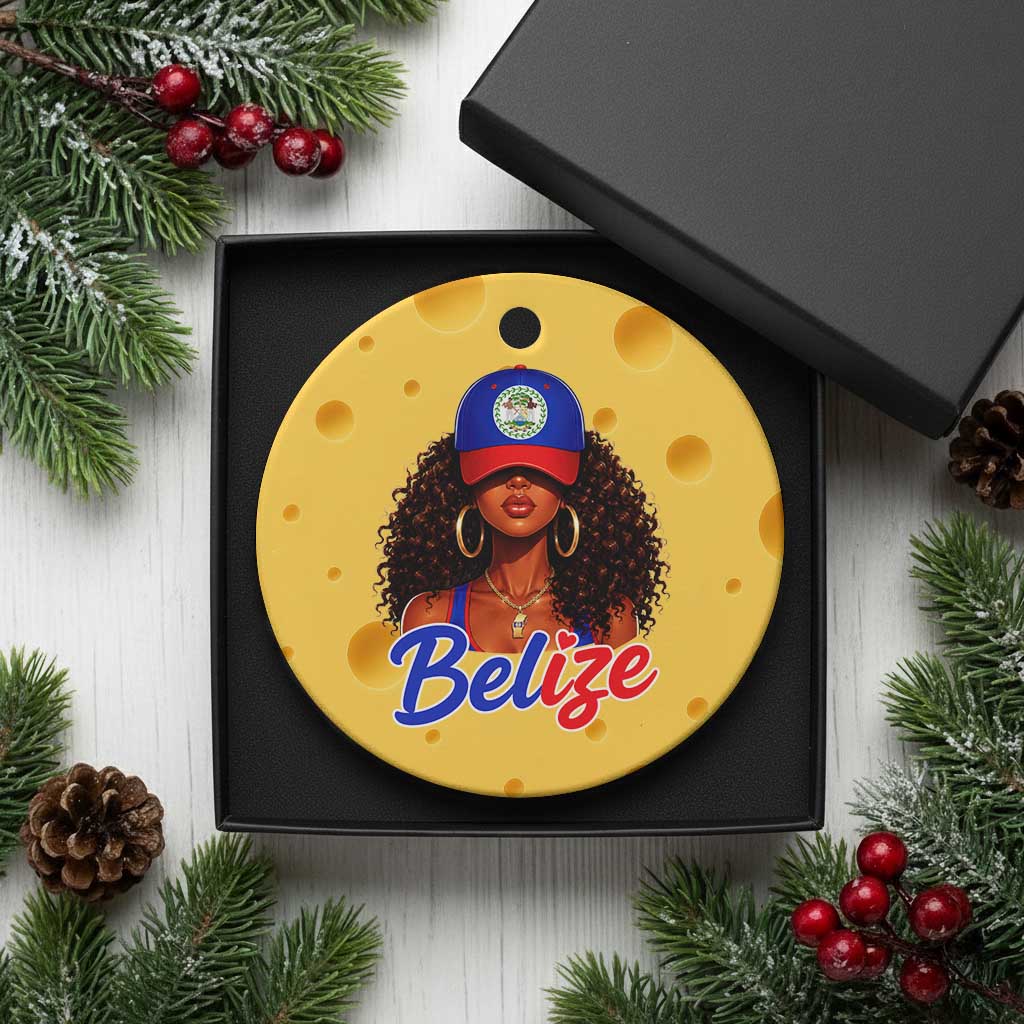 Belize Princess Ceramic Ornament Melanin Afro Girl Belize Flag Heritage Gift for Black Girls