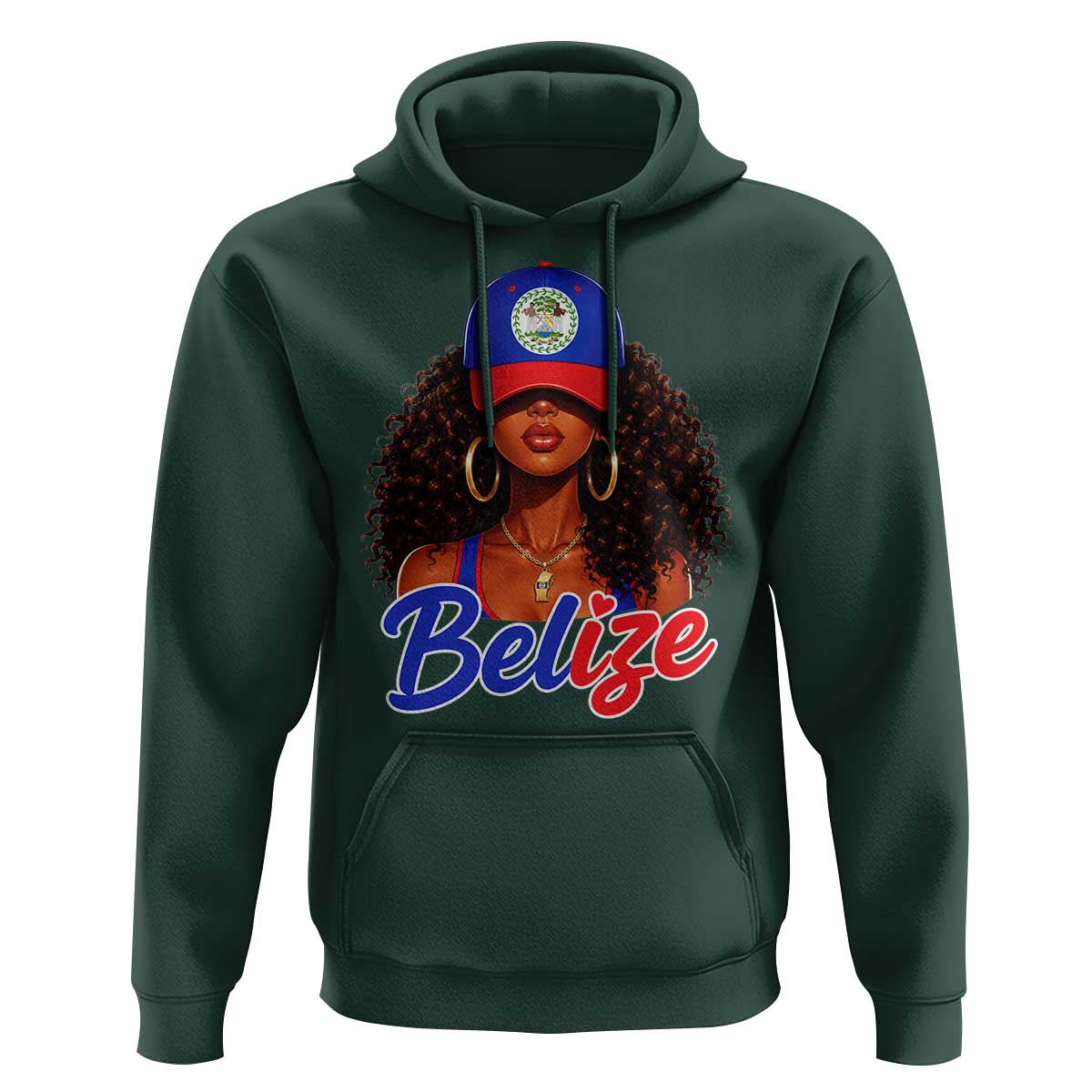 Belize Princess Hoodie Melanin Afro Girl Belize Flag Heritage Gift for Black Girls