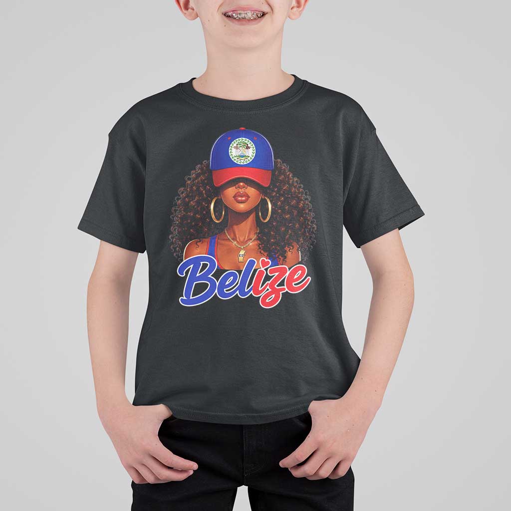 Belize Princess T Shirt For Kid Melanin Afro Girl Belize Flag Heritage Gift for Black Girls