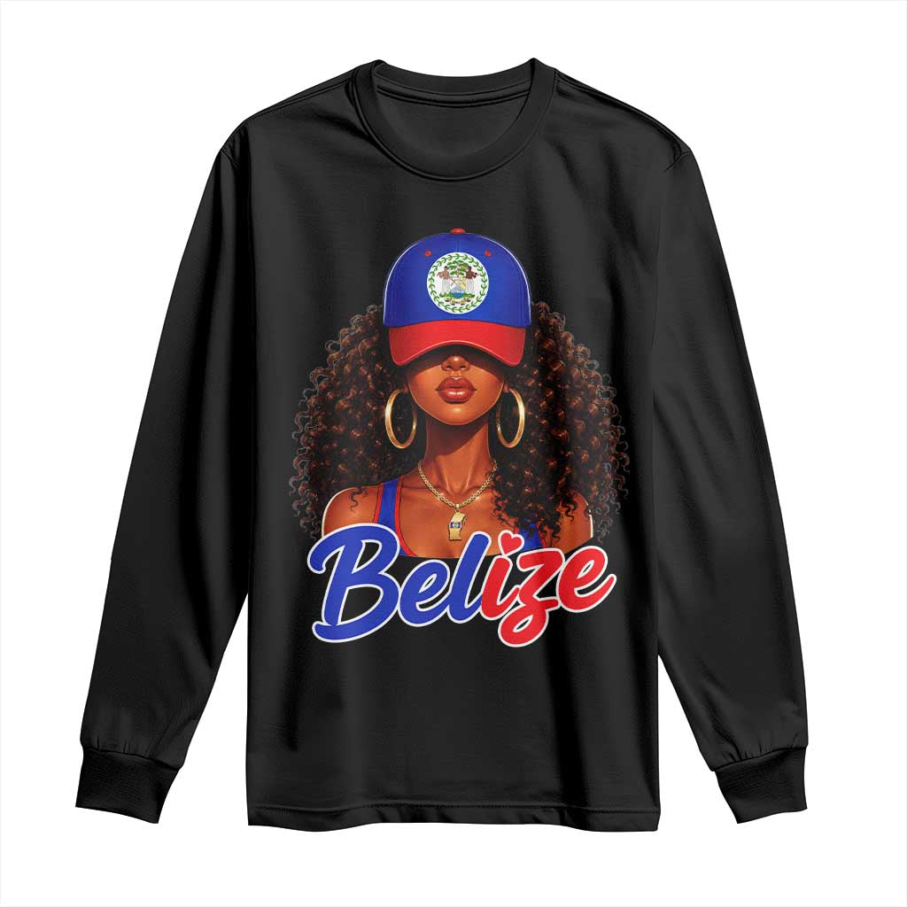 Belize Princess Long Sleeve Shirt Melanin Afro Girl Belize Flag Heritage Gift for Black Girls