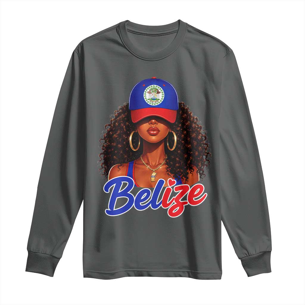 Belize Princess Long Sleeve Shirt Melanin Afro Girl Belize Flag Heritage Gift for Black Girls