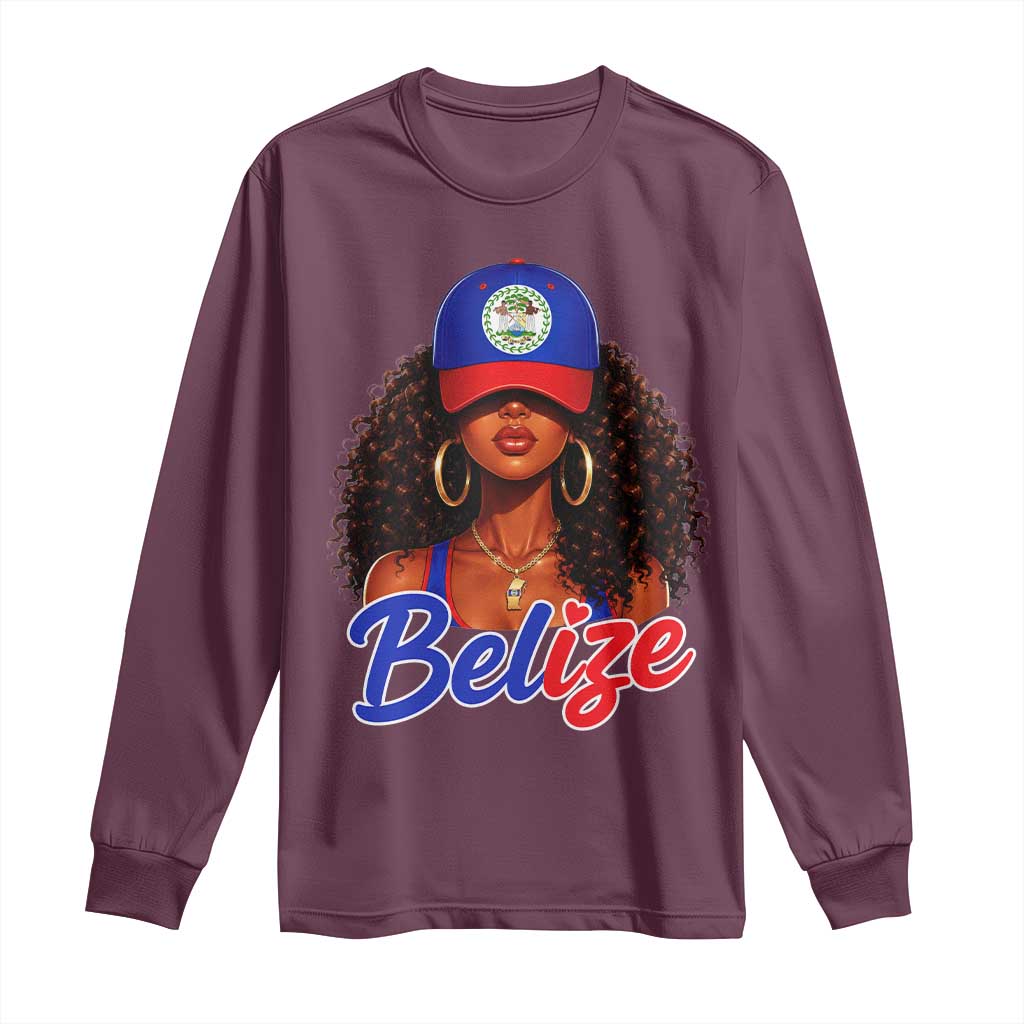 Belize Princess Long Sleeve Shirt Melanin Afro Girl Belize Flag Heritage Gift for Black Girls
