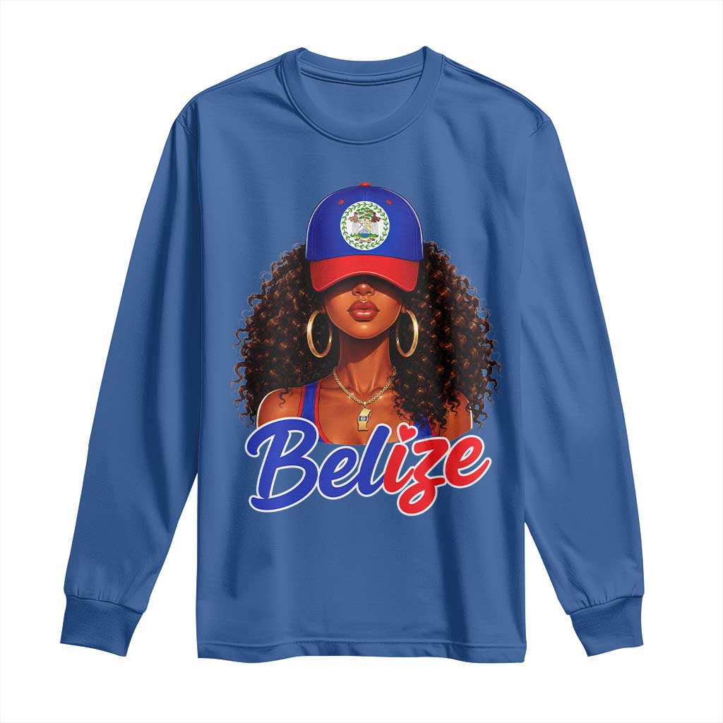 Belize Princess Long Sleeve Shirt Melanin Afro Girl Belize Flag Heritage Gift for Black Girls