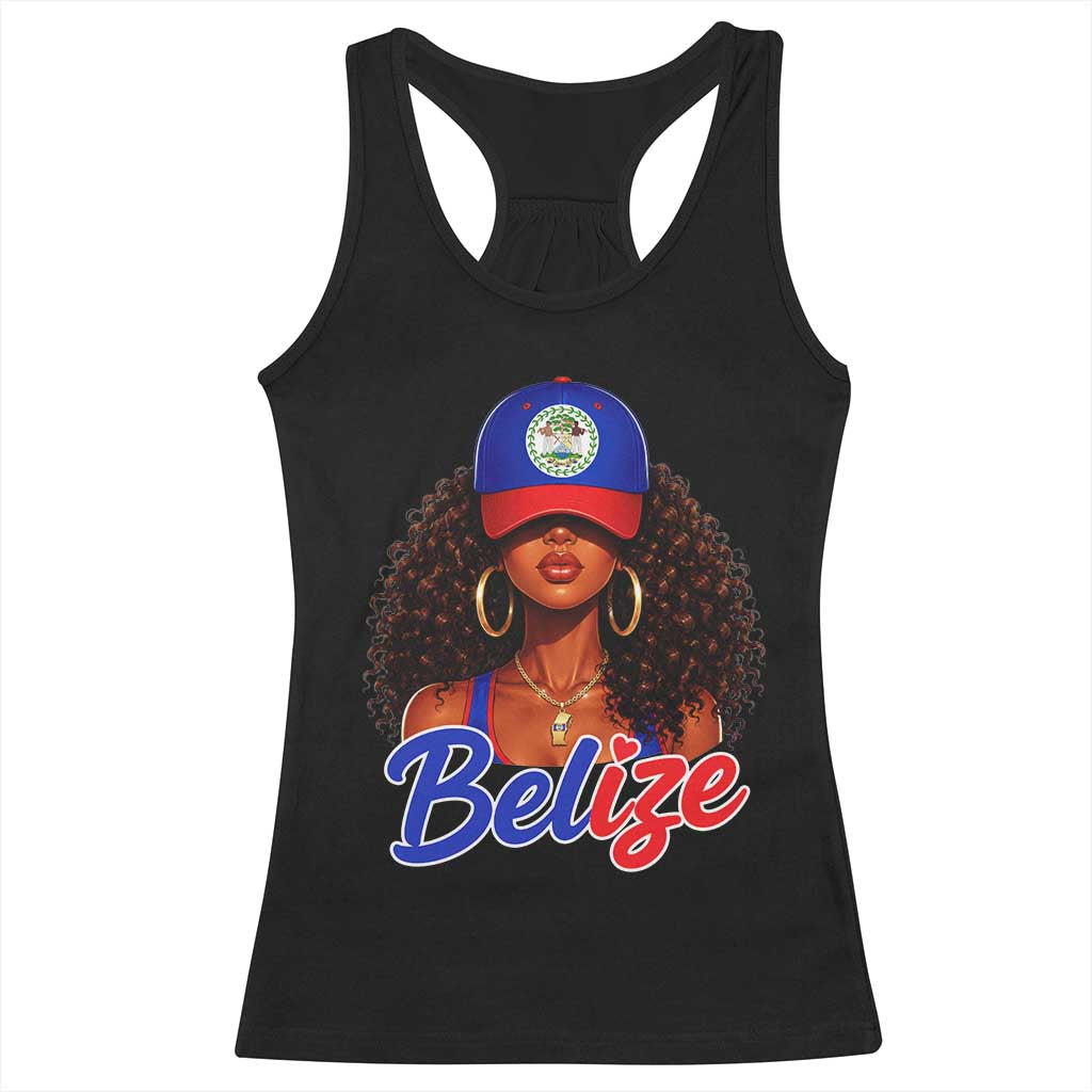 Belize Princess Racerback Tank Top Melanin Afro Girl Belize Flag Heritage Gift for Black Girls