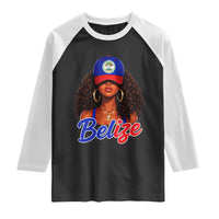 Belize Princess Raglan Shirt Melanin Afro Girl Belize Flag Heritage Gift for Black Girls
