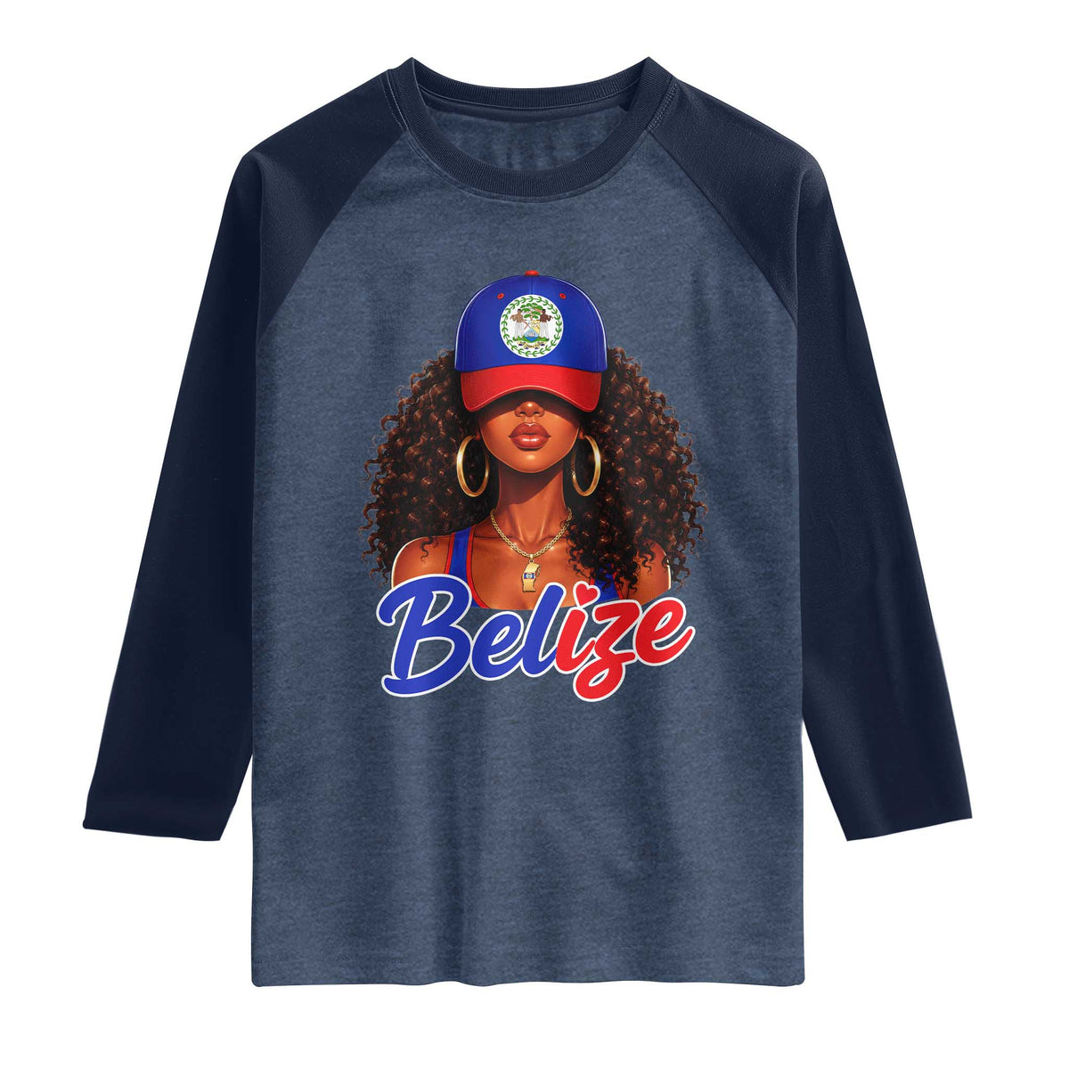 Belize Princess Raglan Shirt Melanin Afro Girl Belize Flag Heritage Gift for Black Girls