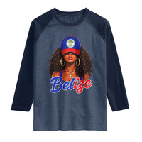 Belize Princess Raglan Shirt Melanin Afro Girl Belize Flag Heritage Gift for Black Girls