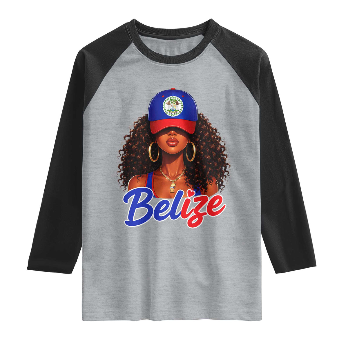 Belize Princess Raglan Shirt Melanin Afro Girl Belize Flag Heritage Gift for Black Girls