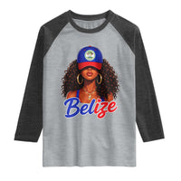 Belize Princess Raglan Shirt Melanin Afro Girl Belize Flag Heritage Gift for Black Girls