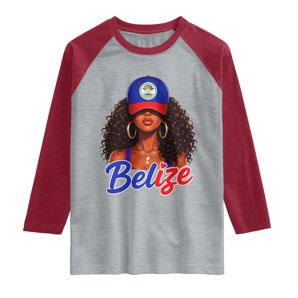 Belize Princess Raglan Shirt Melanin Afro Girl Belize Flag Heritage Gift for Black Girls